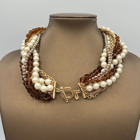 Carolee Layered‎ Crystal Gold and Pearl Choker D2 - Picture 6 of 8